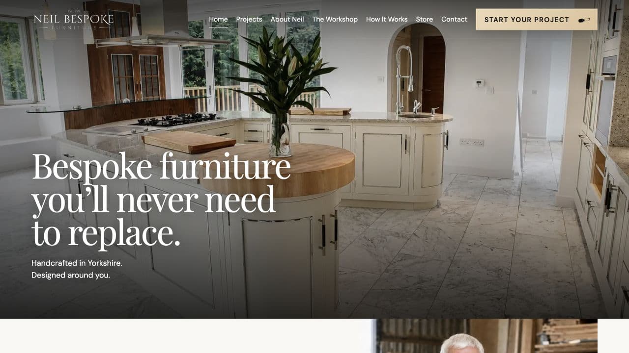 Neil Bespoke Furniture website homepage